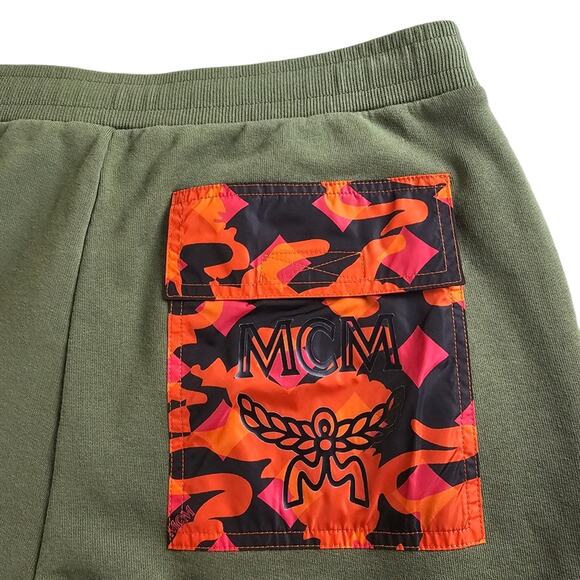 MCM Jogger Men's Size Medium Camo Sweatpants  Orange Green Made in Italy - Picture 6 of 16